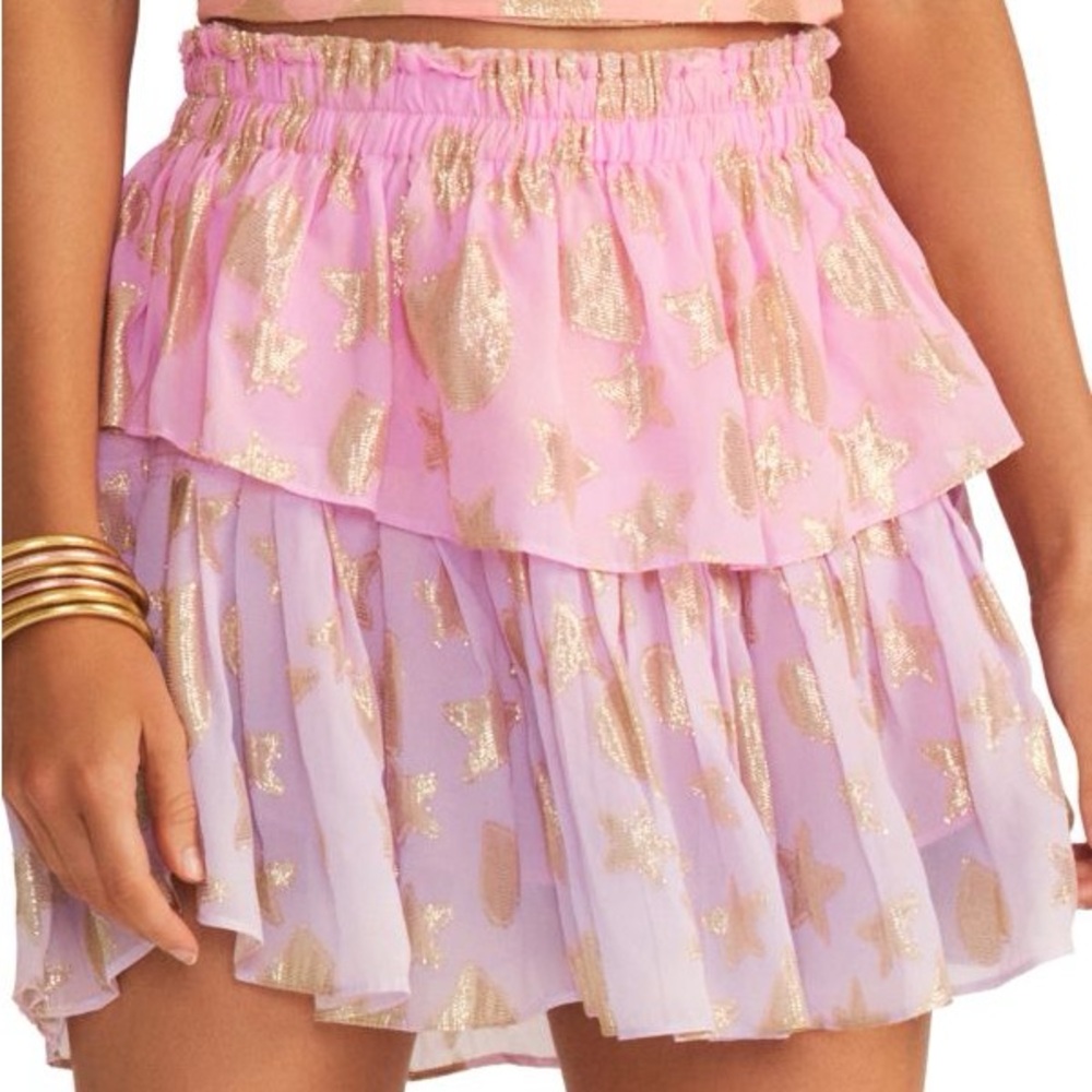 Like NEW LoveshackFancy Metallic Tiered Ruffle Skirt